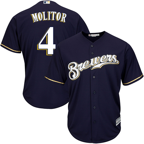 Brewers #4 Paul Molitor Navy blue Cool Base Stitched Youth MLB Jersey - Click Image to Close